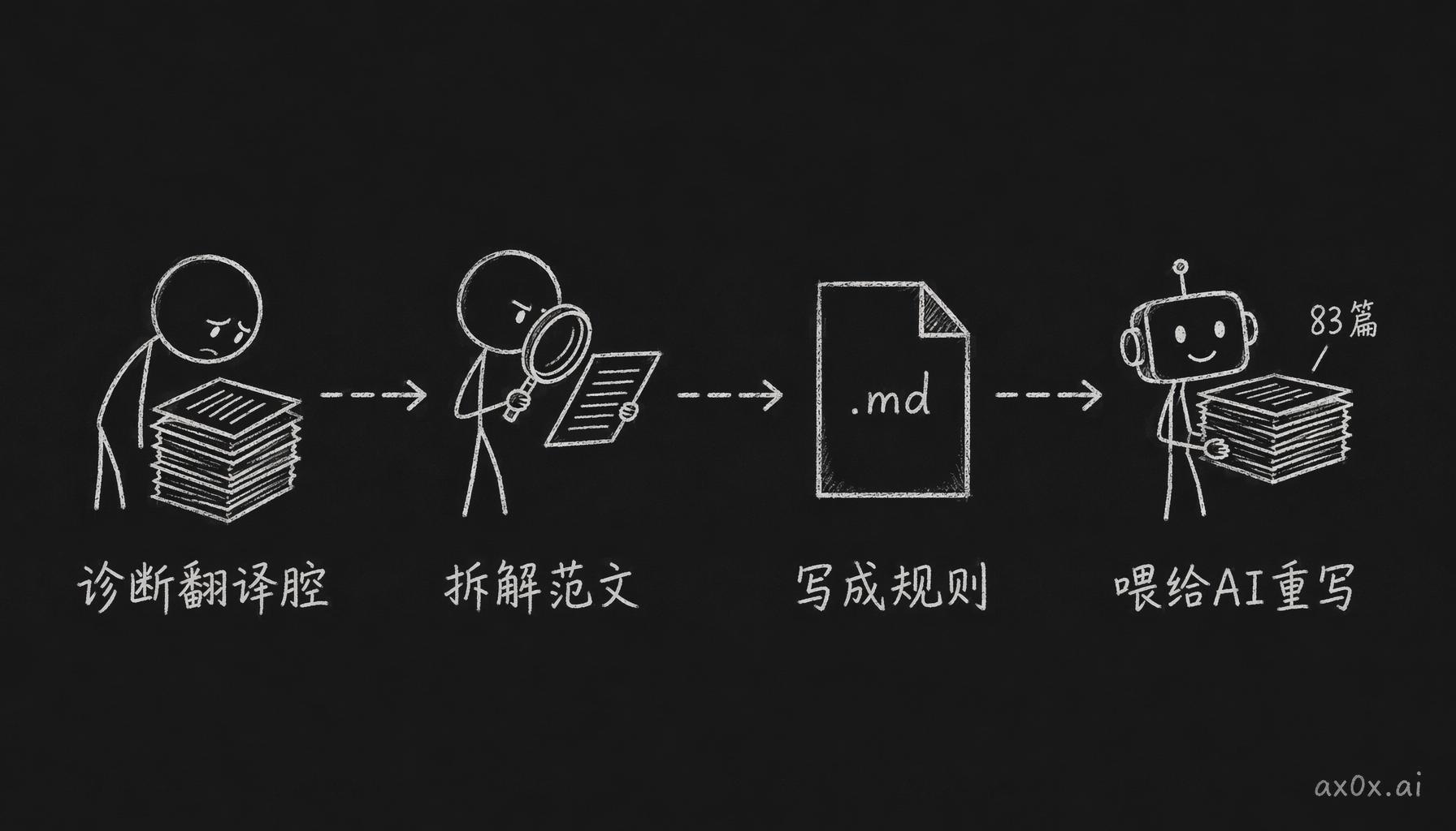 把翻译腔修掉的四步流水线——诊断翻译腔、拆解范文、把规律写成规则、喂给AI重写全部文章