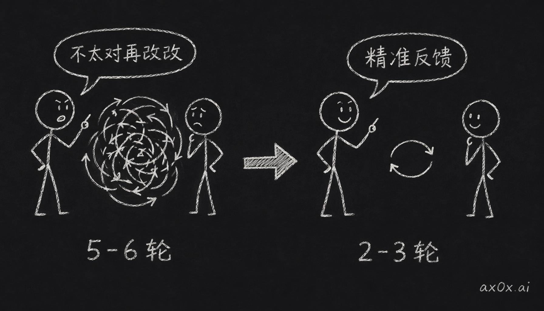 模糊反馈让 agent 反复瞎猜要五六轮，精准说出哪里不对两三轮就能修正